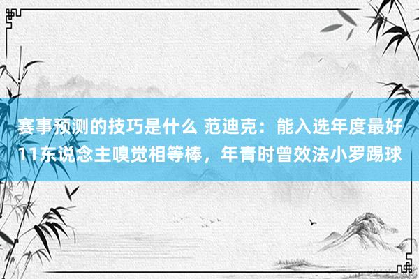 赛事预测的技巧是什么 范迪克：能入选年度最好11东说念主嗅觉相等棒，年青时曾效法小罗踢球