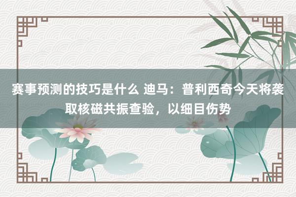 赛事预测的技巧是什么 迪马：普利西奇今天将袭取核磁共振查验，以细目伤势