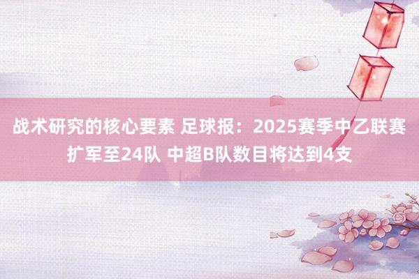 战术研究的核心要素 足球报：2025赛季中乙联赛扩军至24队 中超B队数目将达到4支