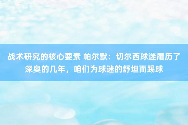 战术研究的核心要素 帕尔默：切尔西球迷履历了深奥的几年，咱们