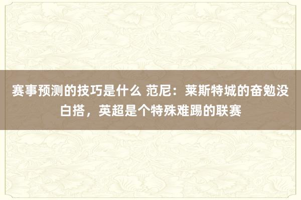 赛事预测的技巧是什么 范尼：莱斯特城的奋勉没白搭，英超是个特殊难踢的联赛