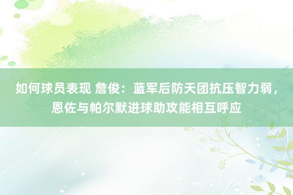 如何球员表现 詹俊：蓝军后防天团抗压智力弱，恩佐与帕尔默进球助攻能相互呼应